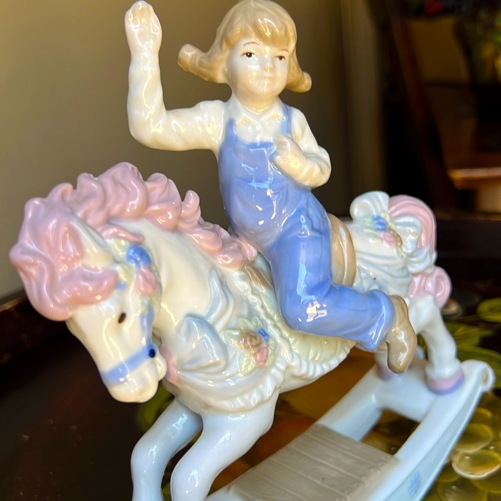 Vintage Paul Sebastian ...Girl on Rocking. Horse..